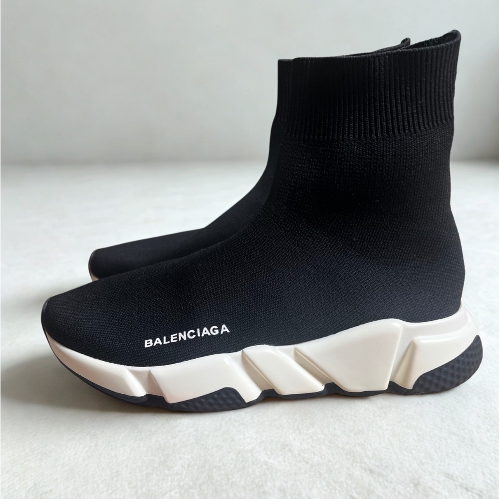 Balenciaga Black Speed Sock Sneakers with White Sole